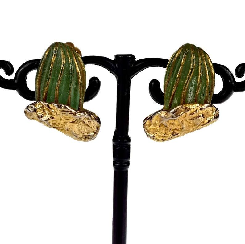 Vintage DAUM by HILTON McCONNICO Cactus Glass Earrings Pendant Necklace Set For Sale 1