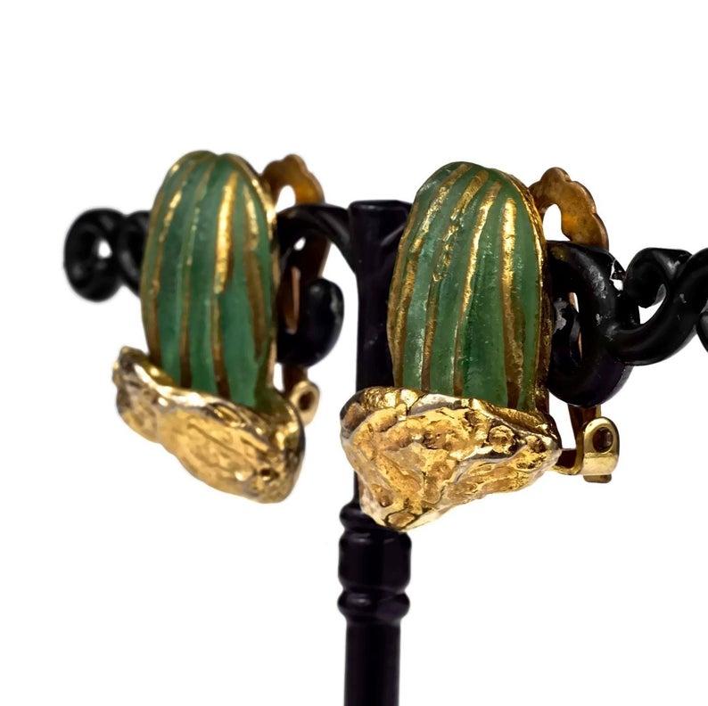 Vintage DAUM by HILTON McCONNICO Cactus Glass Earrings Pendant Necklace Set For Sale 2