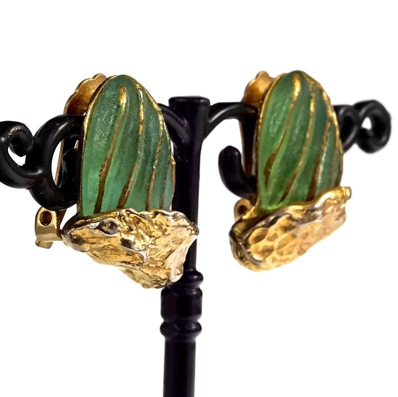 Vintage DAUM by HILTON McCONNICO Cactus Glass Earrings Pendant Necklace Set For Sale 3