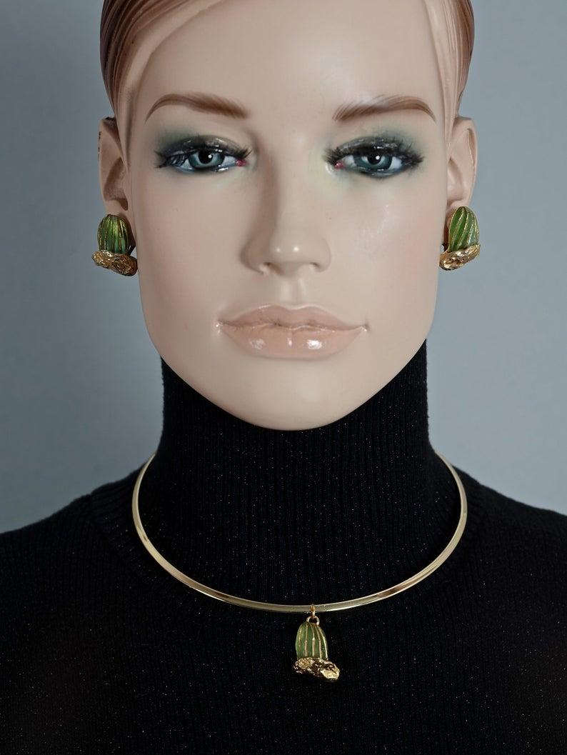 Vintage DAUM by HILTON McCONNICO Cactus Glass Earrings Pendant Necklace Set For Sale 5