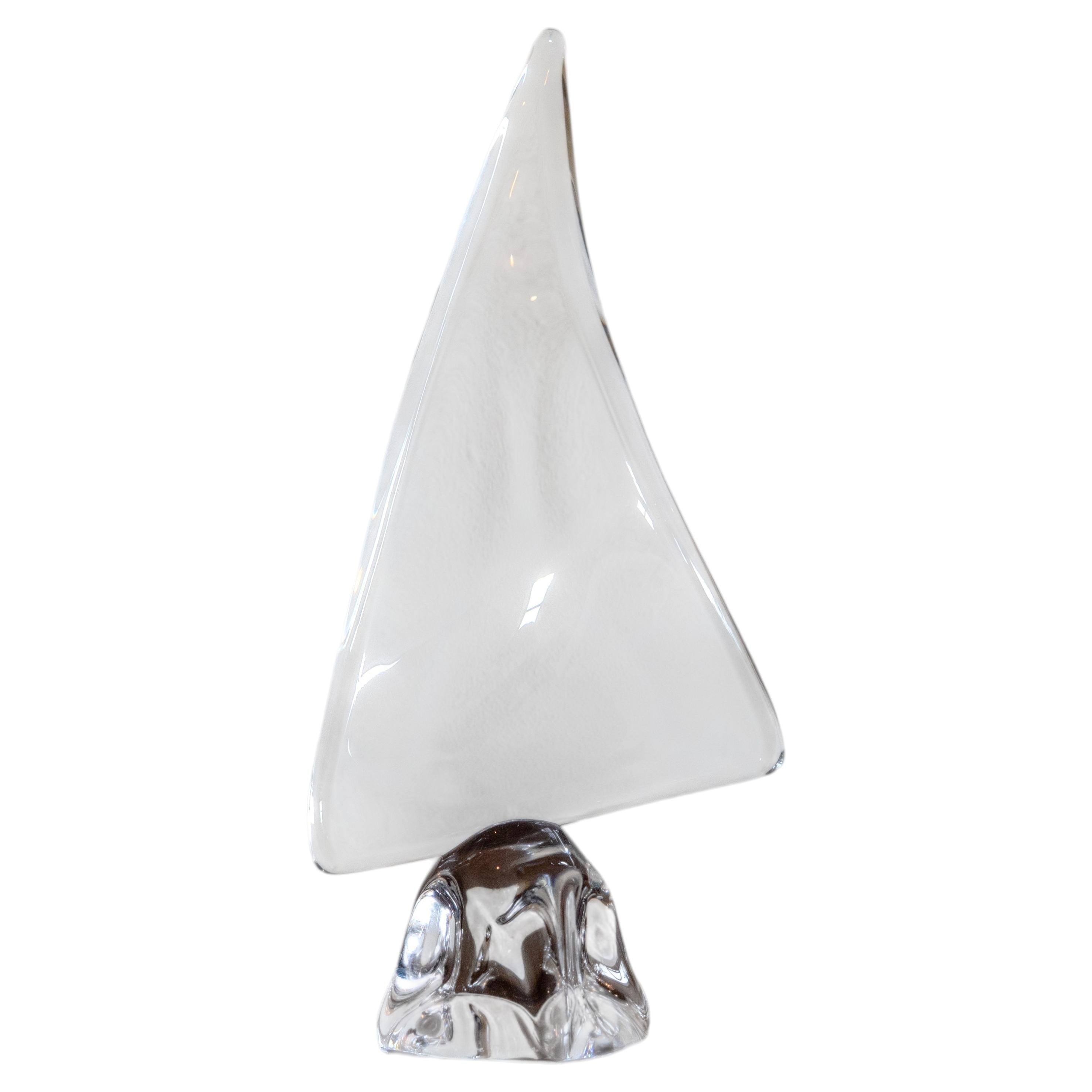 Vintage Daum Crystal Sailboat Sculpture, Signed, circa 1970s