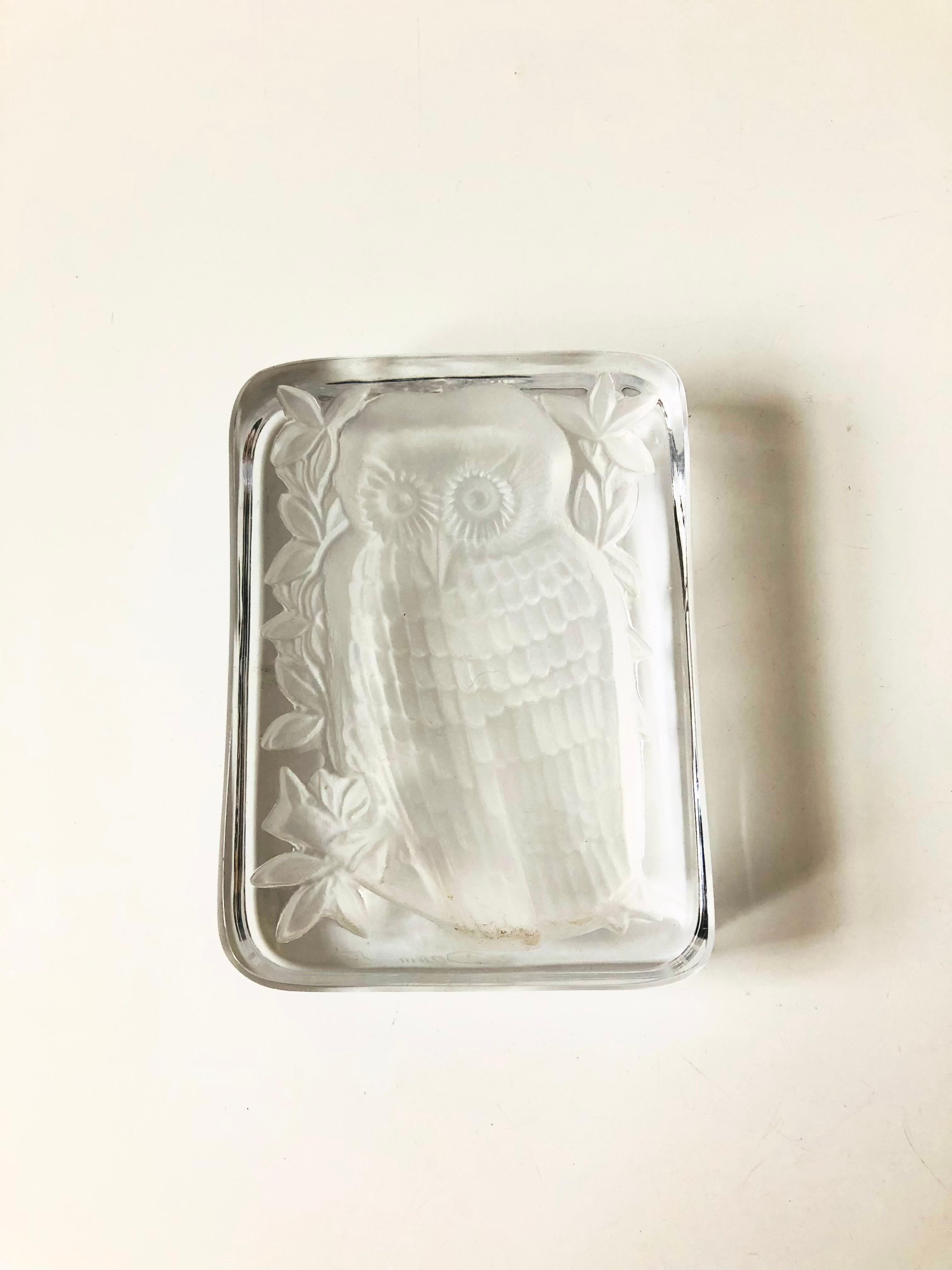 Art Nouveau Vintage Daum France Crystal Owl Paperweight