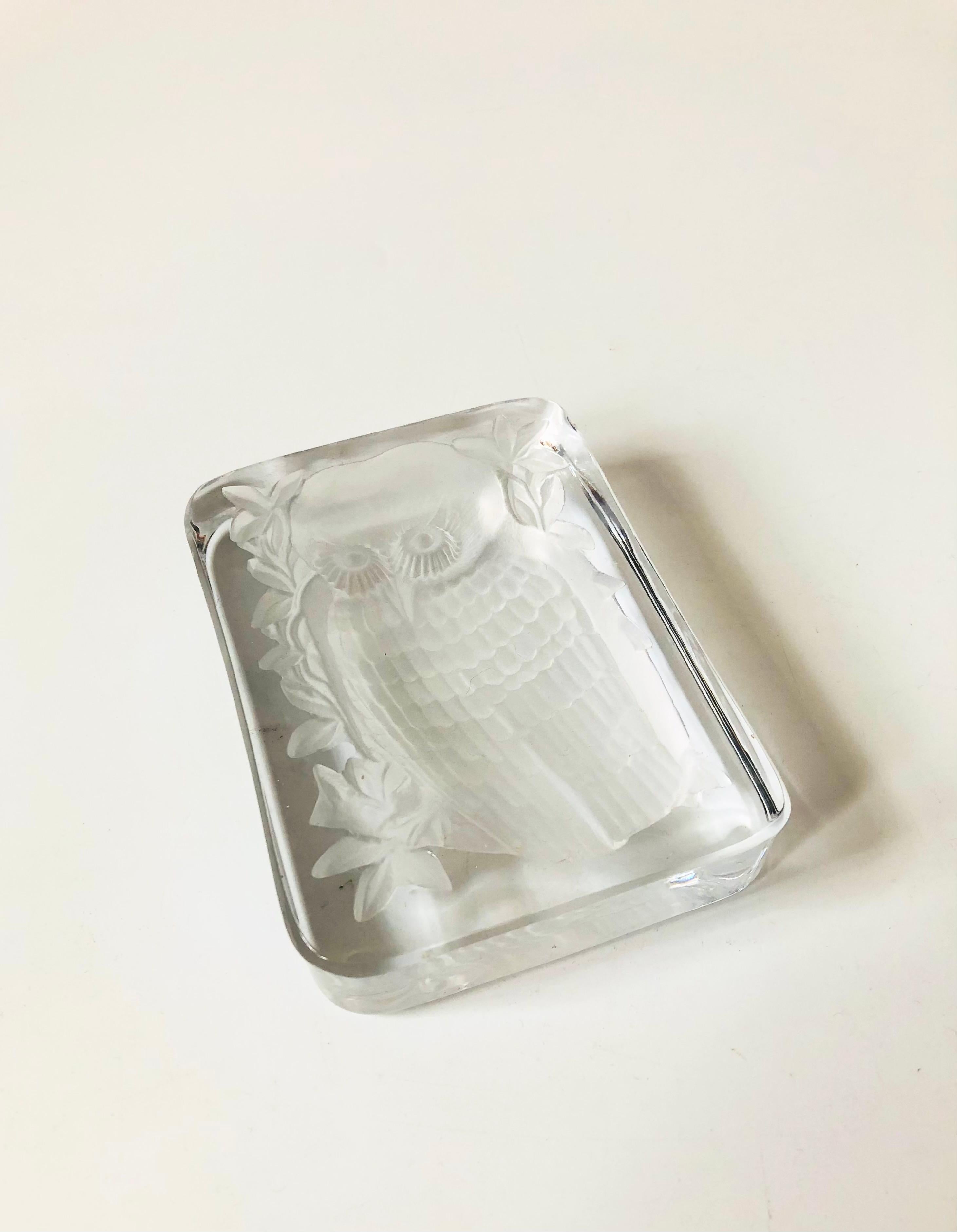French Vintage Daum France Crystal Owl Paperweight