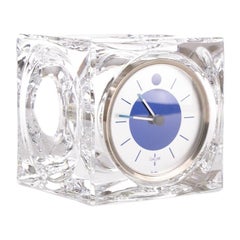 Vintage Daum Lead Crystal Cube Desk Clock, c.1970