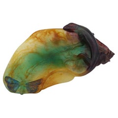 Plateau Vintage Daum Pate de Verre Art Glass Lizard & Moth, France