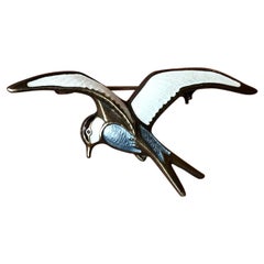 Vintage David Andersen Bird Brooch in Enamel Guilloche and Sterling Silver