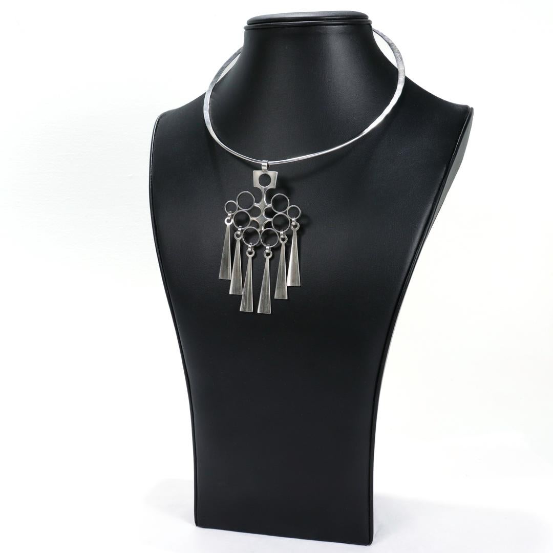 Women's Vintage David Andersen Sterling Silver Modernist Pendant Necklace For Sale