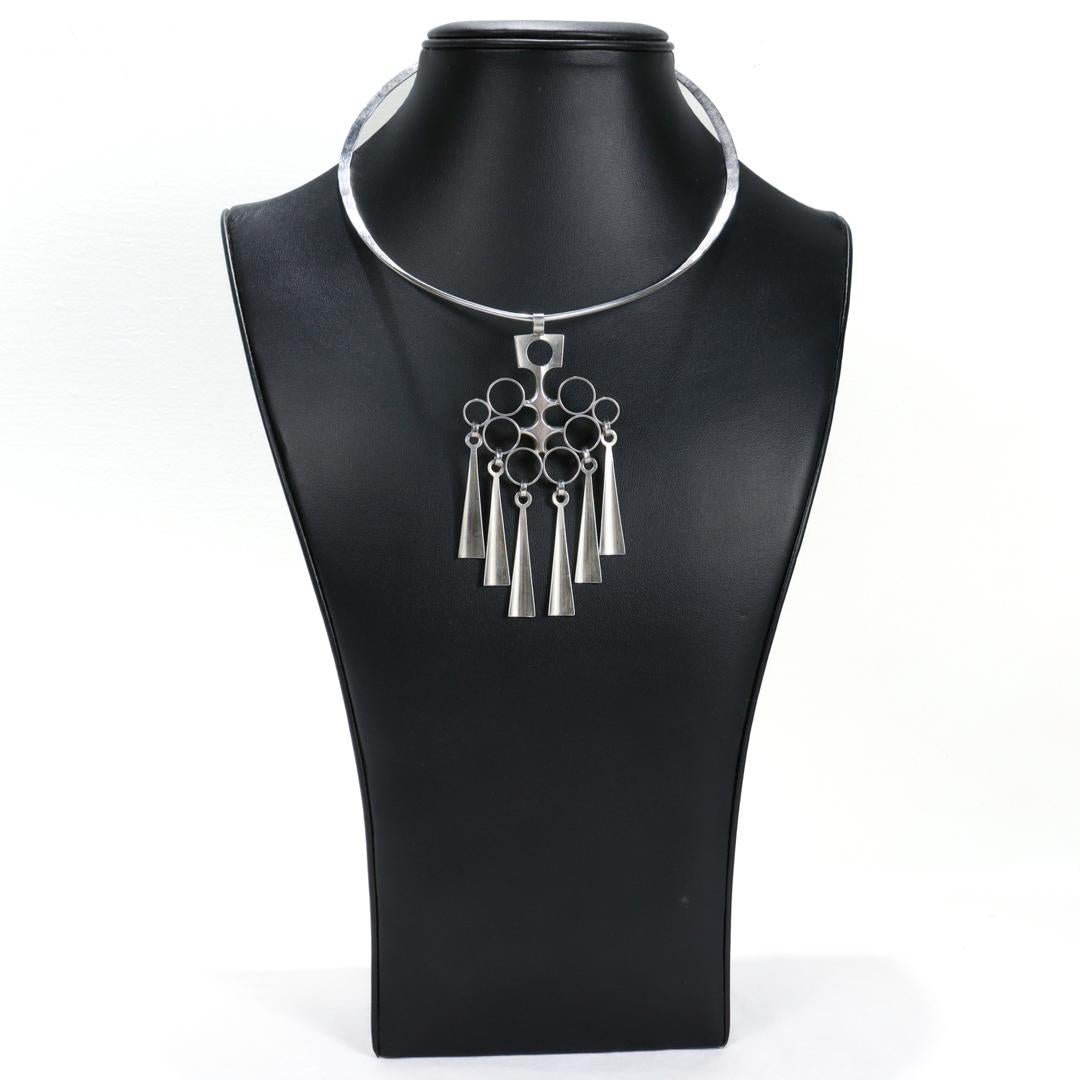 Vintage David Andersen Sterling Silver Modernist Pendant Necklace For Sale 1