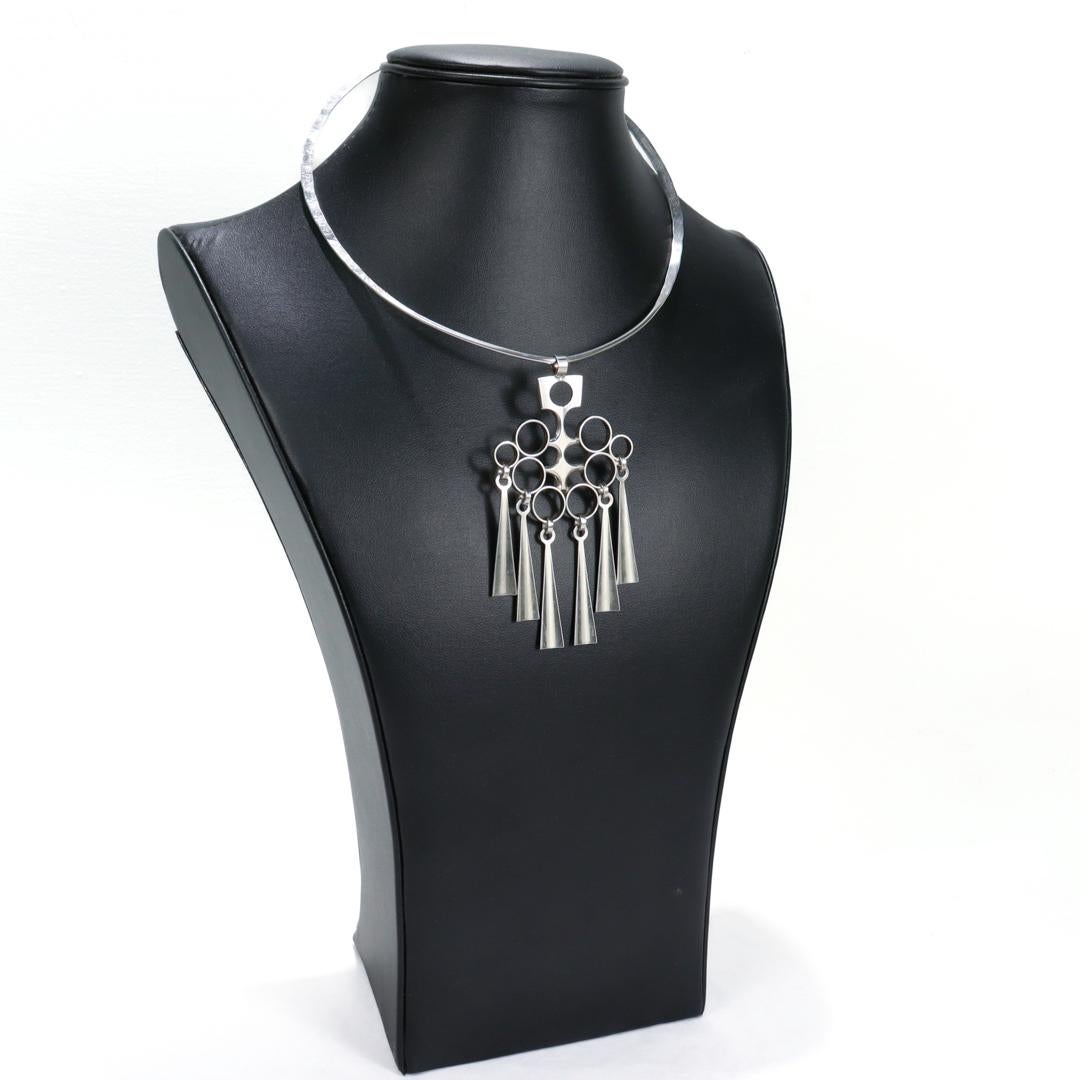 Vintage David Andersen Sterling Silver Modernist Pendant Necklace For Sale 2