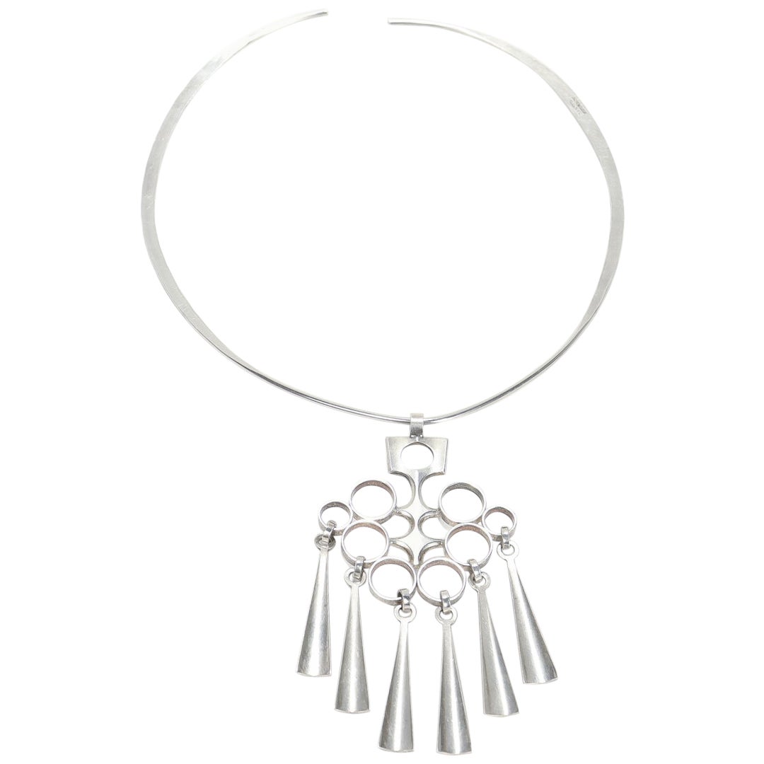 Collar colgante modernista vintage David Andersen de plata de ley