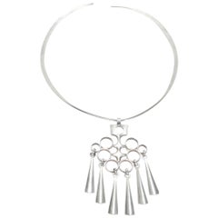 Collar colgante modernista vintage David Andersen de plata de ley