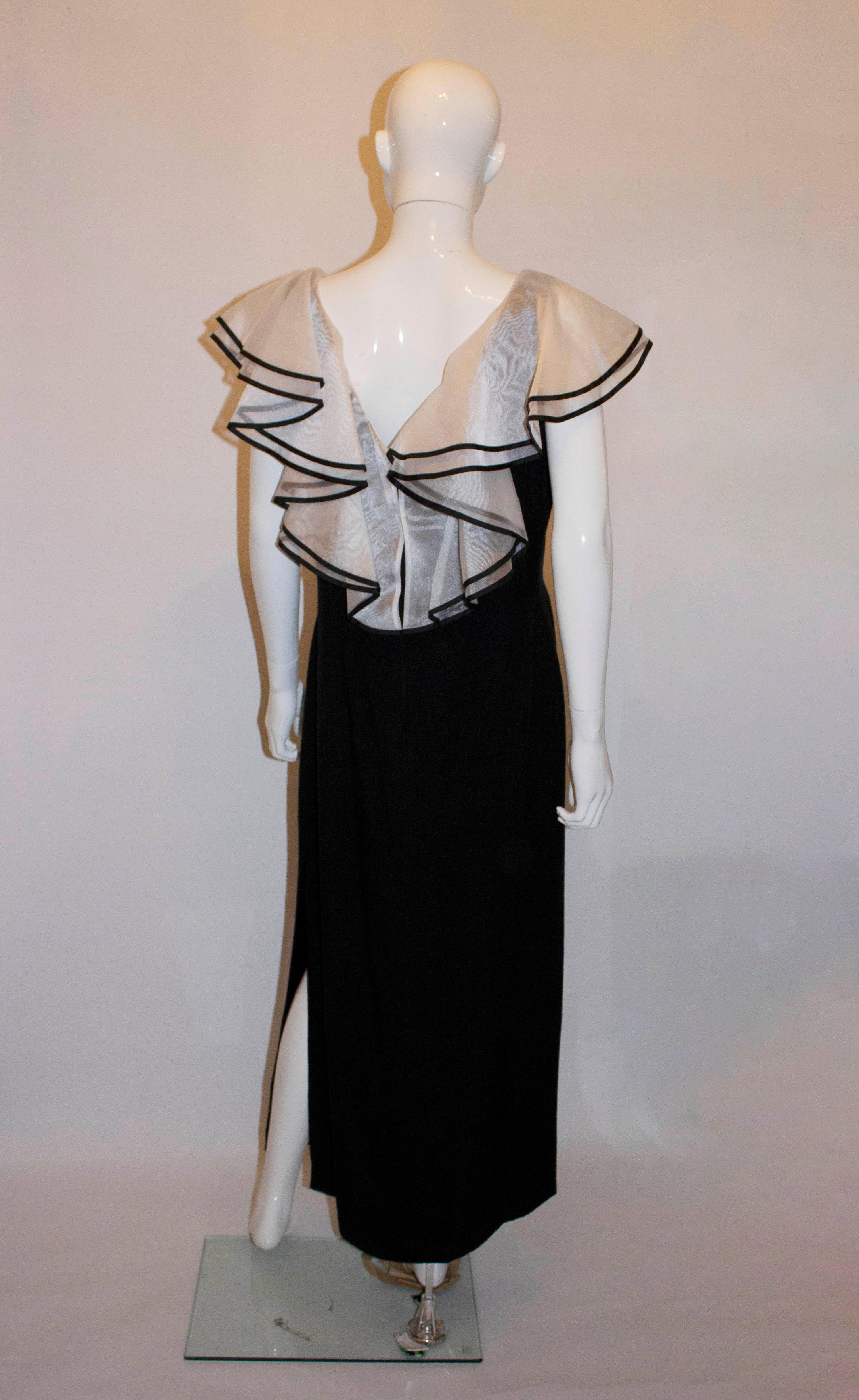Black Vintage David Butler Evening Gown with Organza Frill For Sale