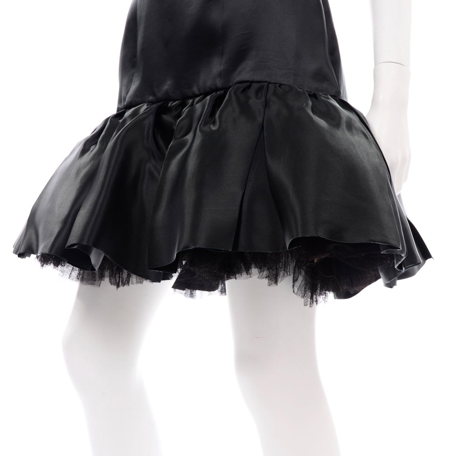 Women's Vintage David Fielden London Silk Short Strapless Little Black Poof Dress