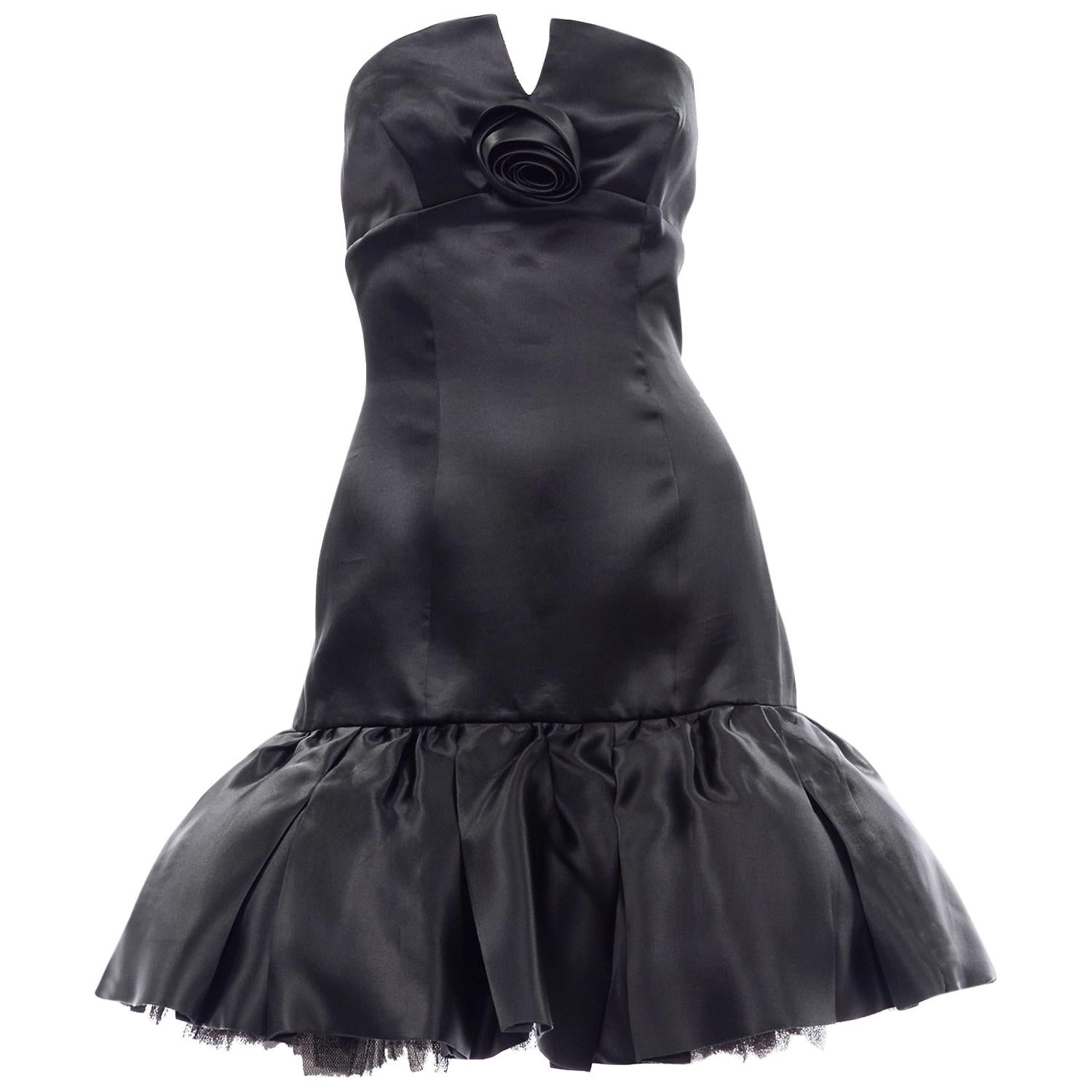 Vintage David Fielden London Silk Short Strapless Little Black Poof Dress