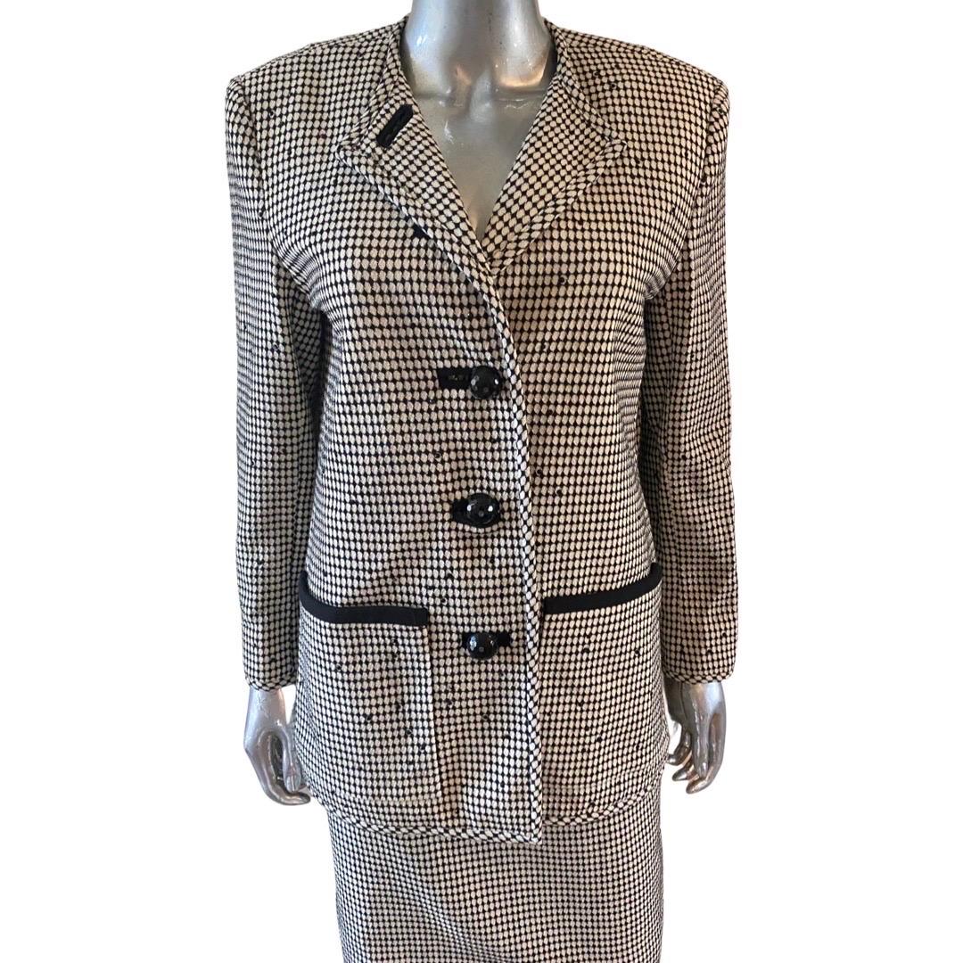 Gray Vintage David Hayes Custom Made  Black & White Beaded Suit Size 8  For Sale