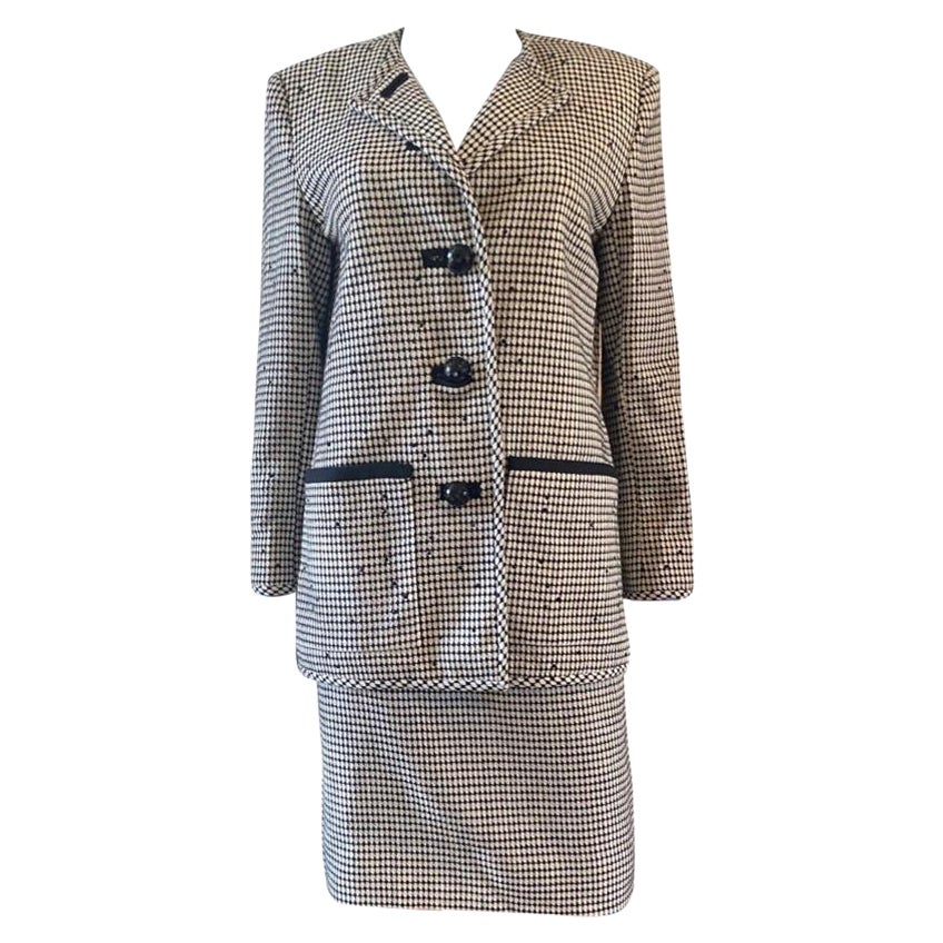 Vintage David Hayes Custom MADE  Tuta con perline bianche e nere taglia 8 in vendita