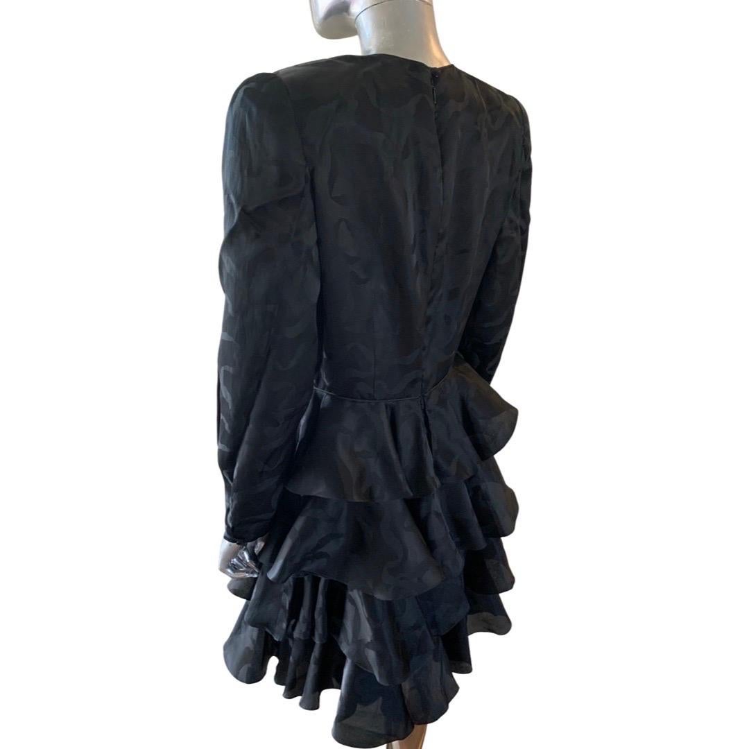 Vintage David Hayes LBD Silk Jacquard Tiered Ruffle Cocktail Dress, NWT For Sale 1