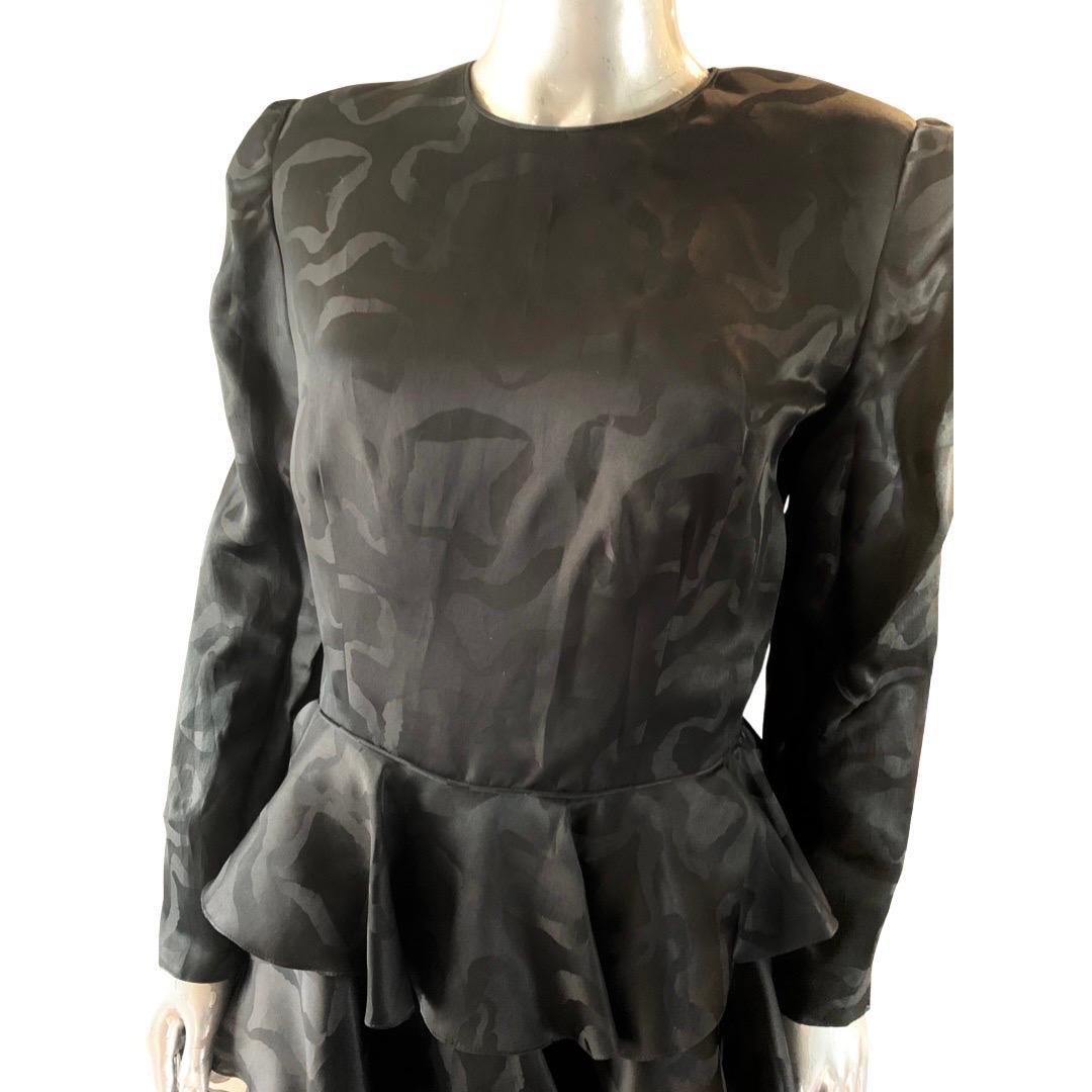 Vintage David Hayes LBD Silk Jacquard Tiered Ruffle Cocktail Dress, NWT For Sale 3