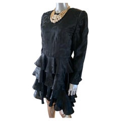Vintage David Hayes LBD Silk Jacquard Tiered Ruffle Cocktail Dress, NWT