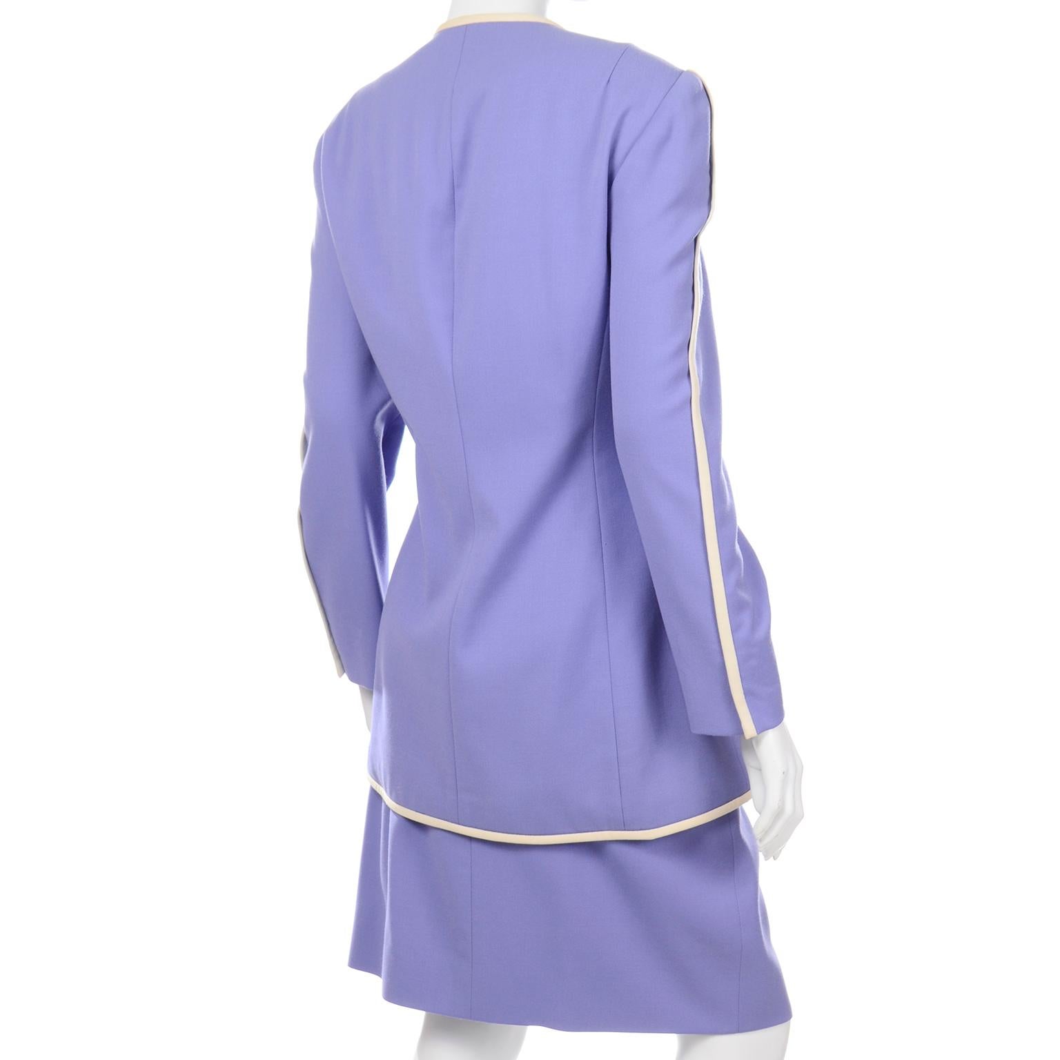 Women's Vintage David Hayes Periwinkle Purple Jacket & Skirt Suit w Shell Buttons