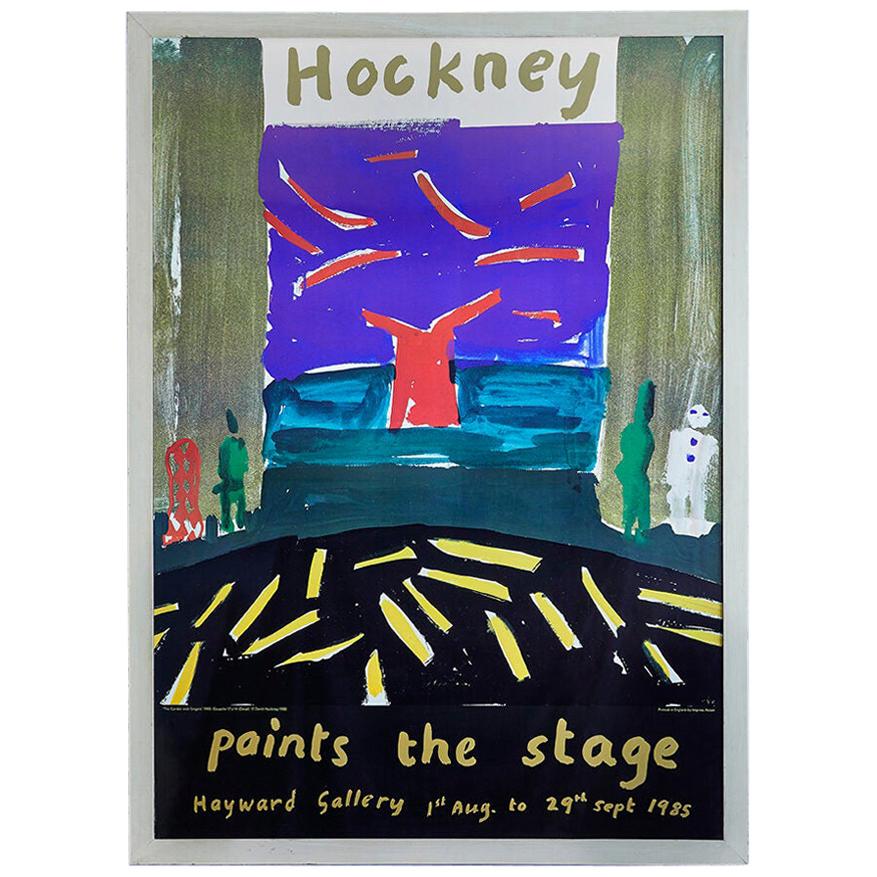 Vintage David Hockney Exhibition Poster in Antique Frame, United Kingdom, 1985