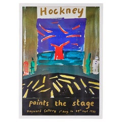 Affiche vintage de l'exposition « The Stage » (David Hockney peint le stade), Royaume-Uni, 1985