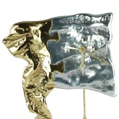 Vintage David Marshall Brutalist Brass and Aluminum 17.75" Tabletop Wing Clock