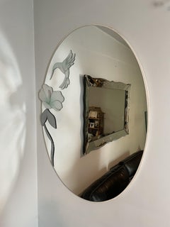 Espejo de Pared Ovalado Vintage David Marshall Colibrí y Floral