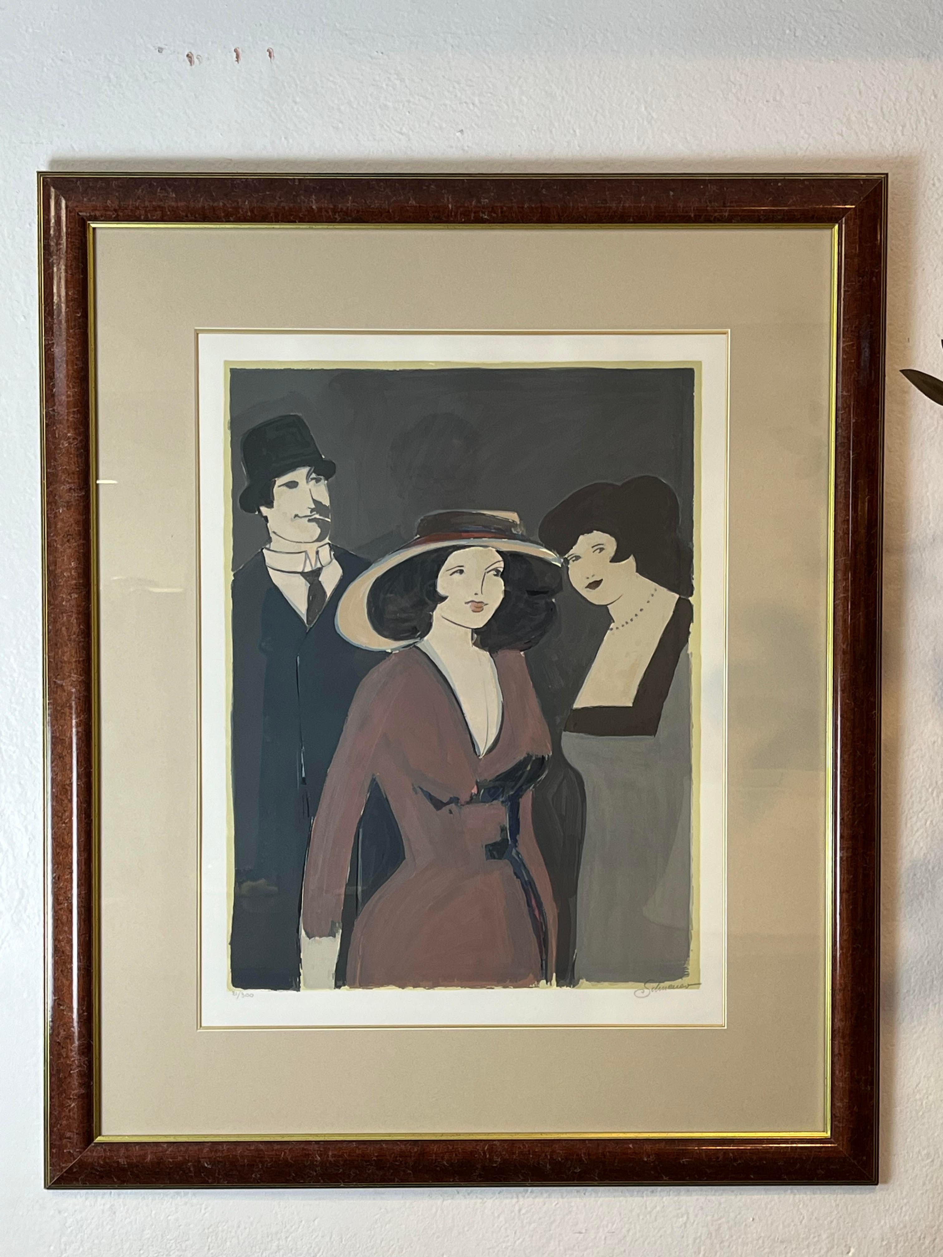 Striking expressionist lithograph print by David Schneuer. La Belle / Madame in Red / Dame in Rot. Pencil Signed.