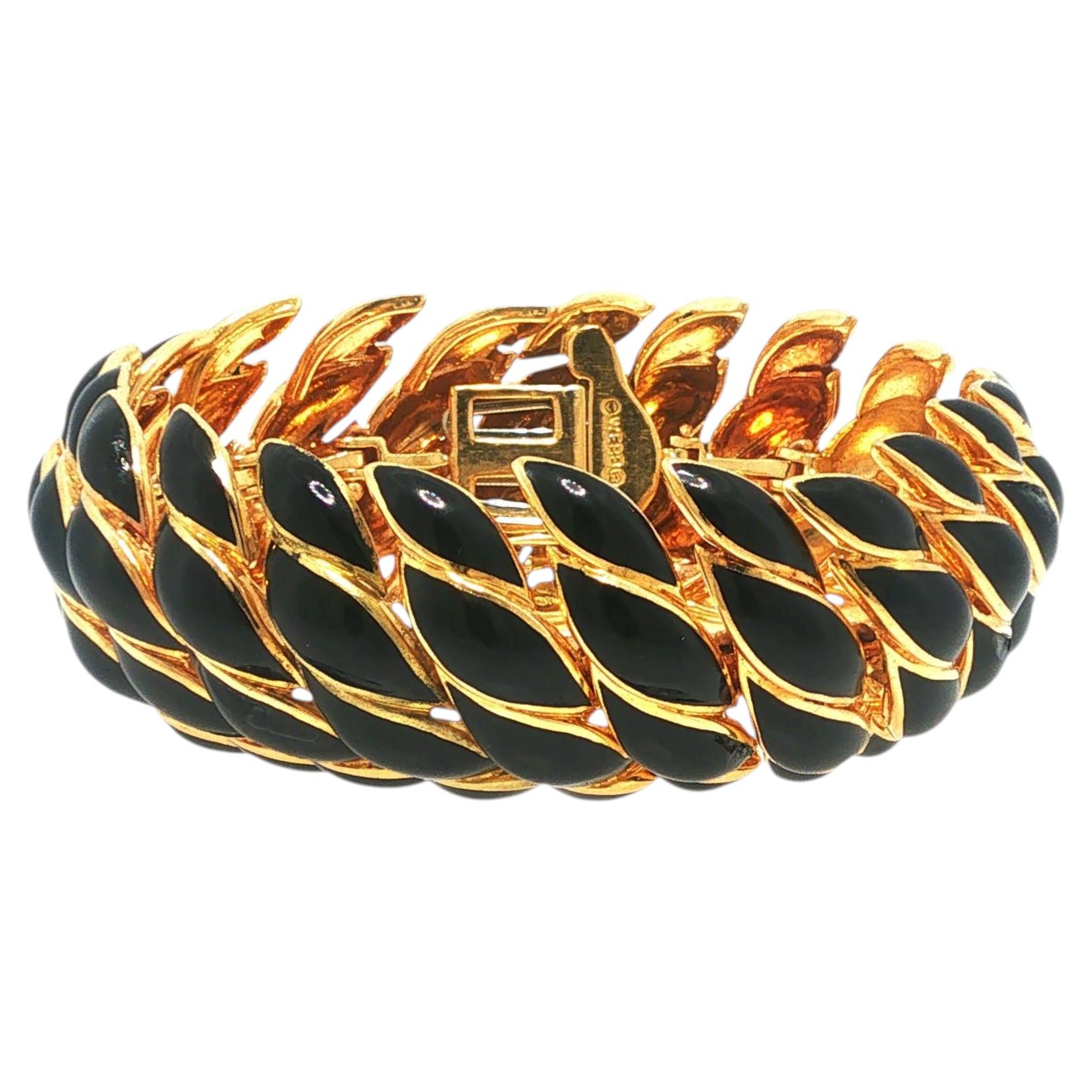 Bracciale vintage David Webb con maglie in smalto nero, 18 carati