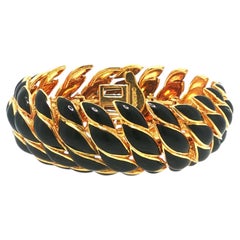 Pulsera vintage de David Webb con eslabones de esmalte negro de 18 quilates