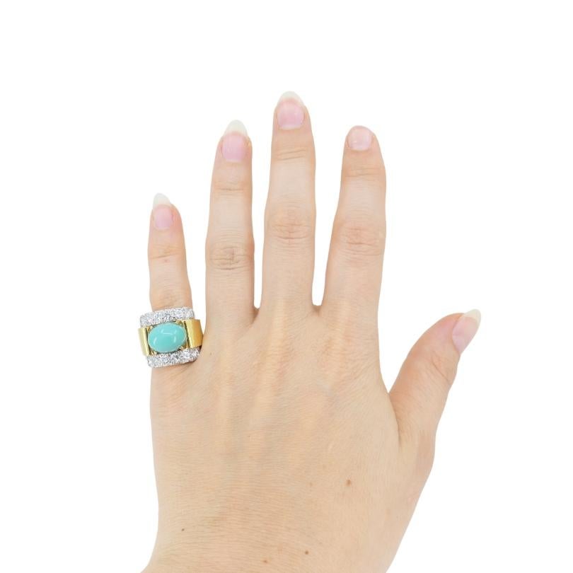 Brilliant Cut Vintage David Webb 18k Gold Diamond Turquoise Ring sz 6