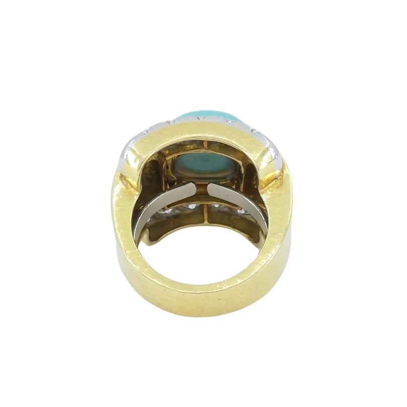 Women's Vintage David Webb 18k Gold Diamond Turquoise Ring sz 6