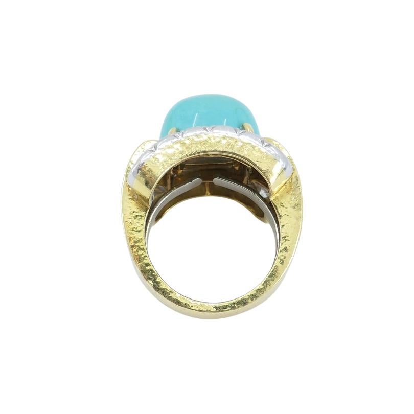 Vintage David Webb 18k Gold Diamond Turquoise Ring sz 6 2