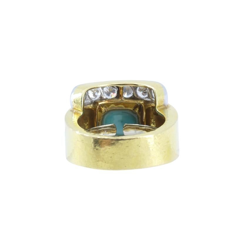 Vintage David Webb 18k Gold Diamond Turquoise Ring sz 6 4