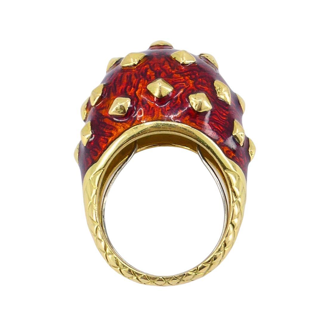 Bague de cocktail vintage David David Goldes 18k avec dôme en émail en vente 6