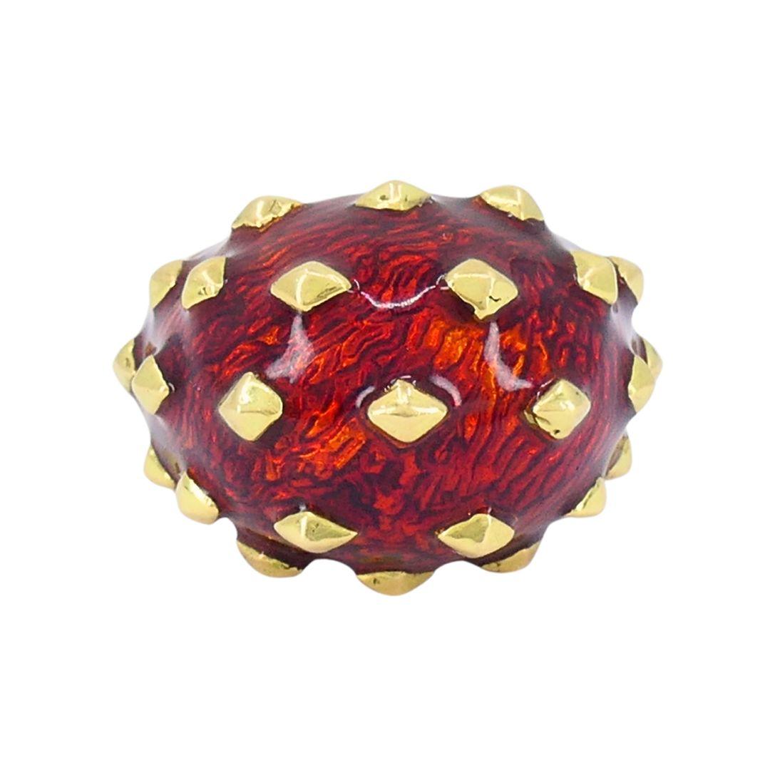 Bague de cocktail vintage David David Goldes 18k avec dôme en émail Pour femmes en vente