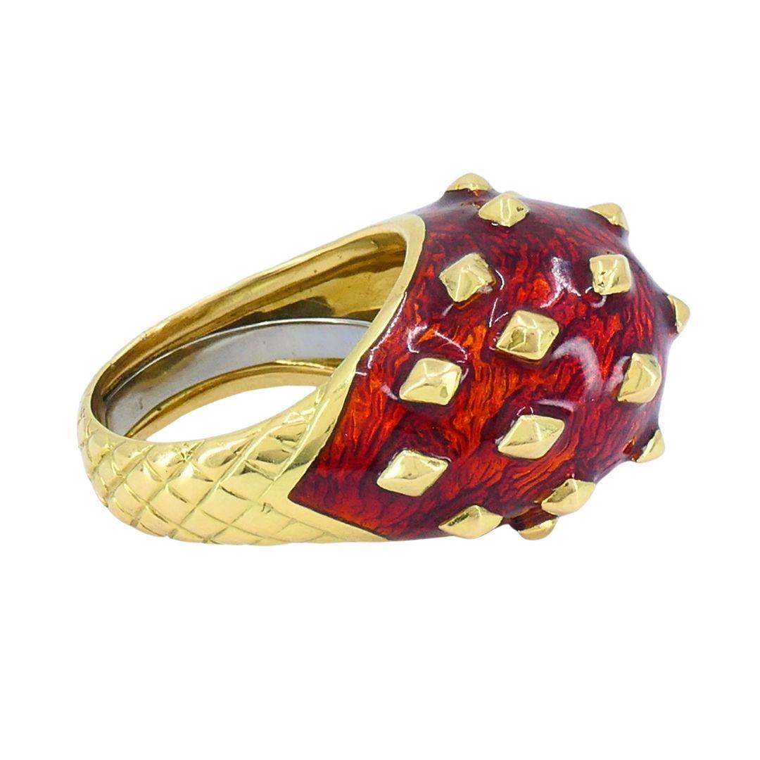 Bague de cocktail vintage David David Goldes 18k avec dôme en émail en vente 1