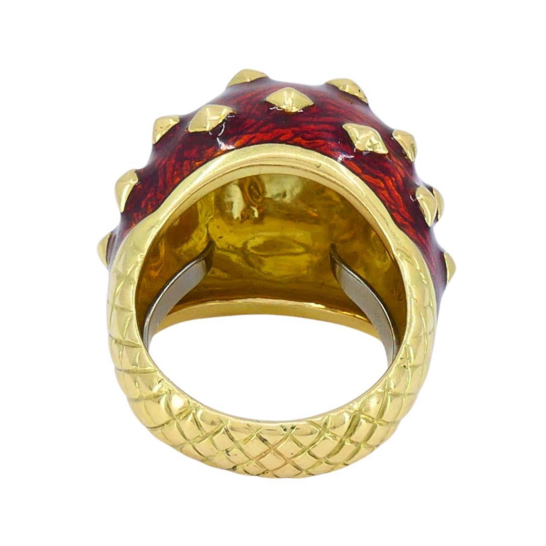 Bague de cocktail vintage David David Goldes 18k avec dôme en émail en vente 2