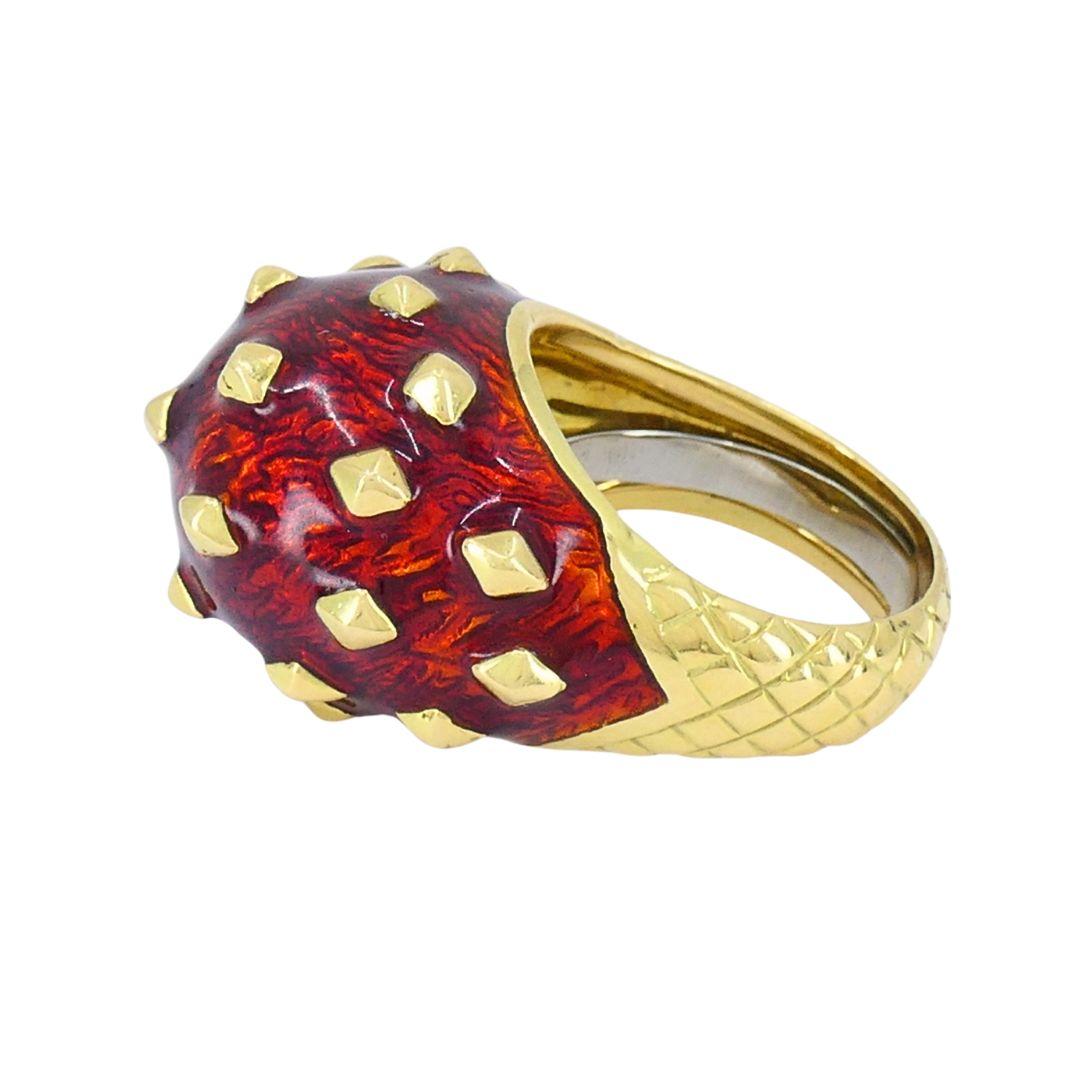 Bague de cocktail vintage David David Goldes 18k avec dôme en émail en vente 3