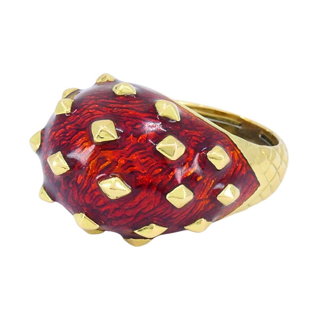 Bague de cocktail vintage David David Goldes 18k avec dôme en émail en vente 4