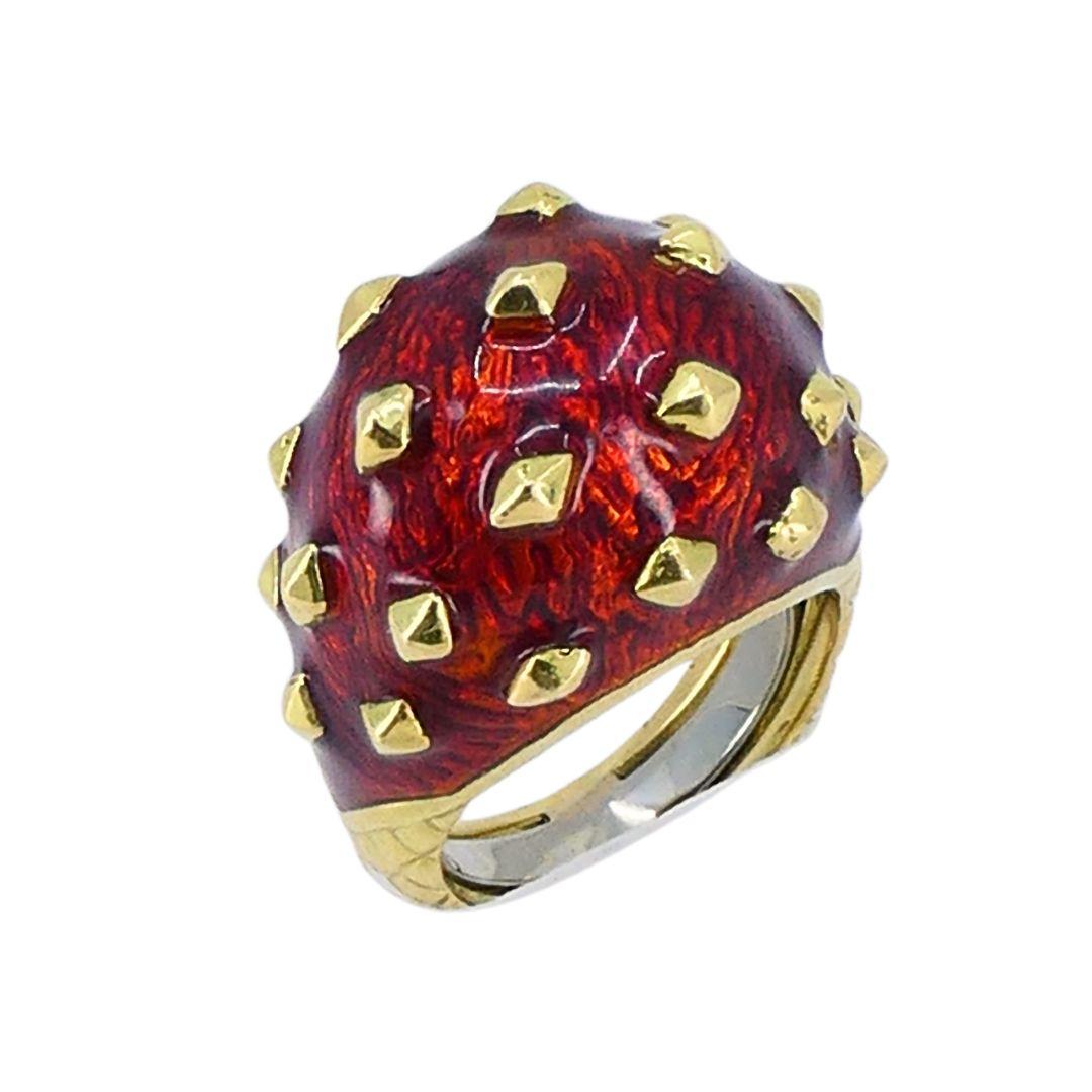 Bague de cocktail vintage David David Goldes 18k avec dôme en émail en vente 5