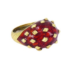 Bague de cocktail vintage David David Goldes 18k avec dôme en émail