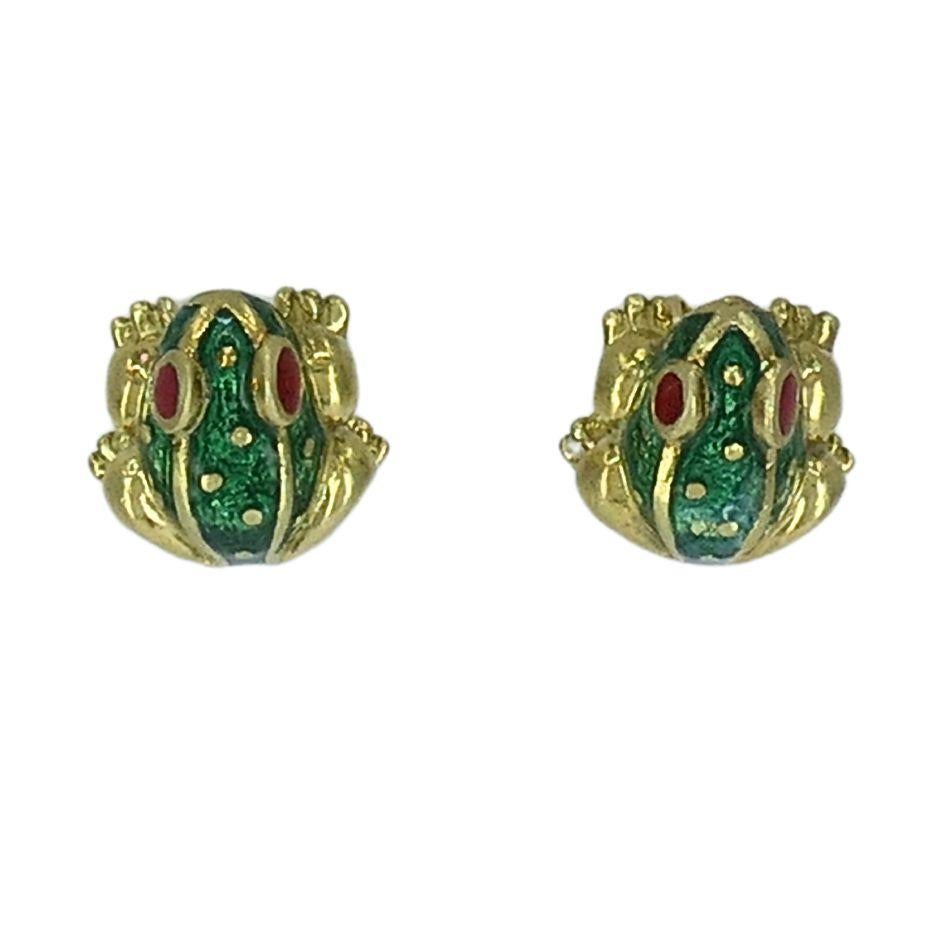 Vintage David Webb 18k Gold Enamel Frog Stud Earrings In Good Condition In Beverly Hills, CA