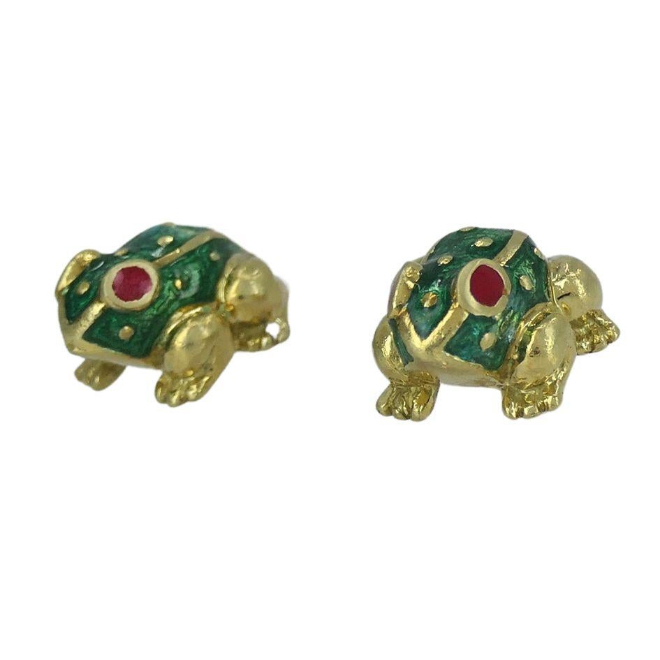 Vintage David Webb 18k Gold Enamel Frog Stud Earrings 4