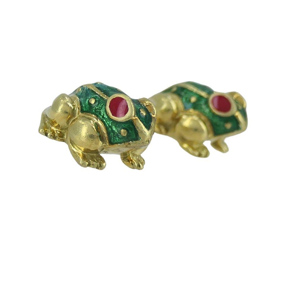Vintage David Webb 18k Gold Enamel Frog Stud Earrings 5