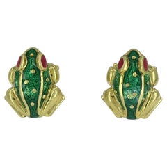 Vintage David Webb 18k Gold Enamel Frog Stud Earrings