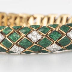 Vintage David Webb 18k Gold, Green Enamel and Diamond Bracelet