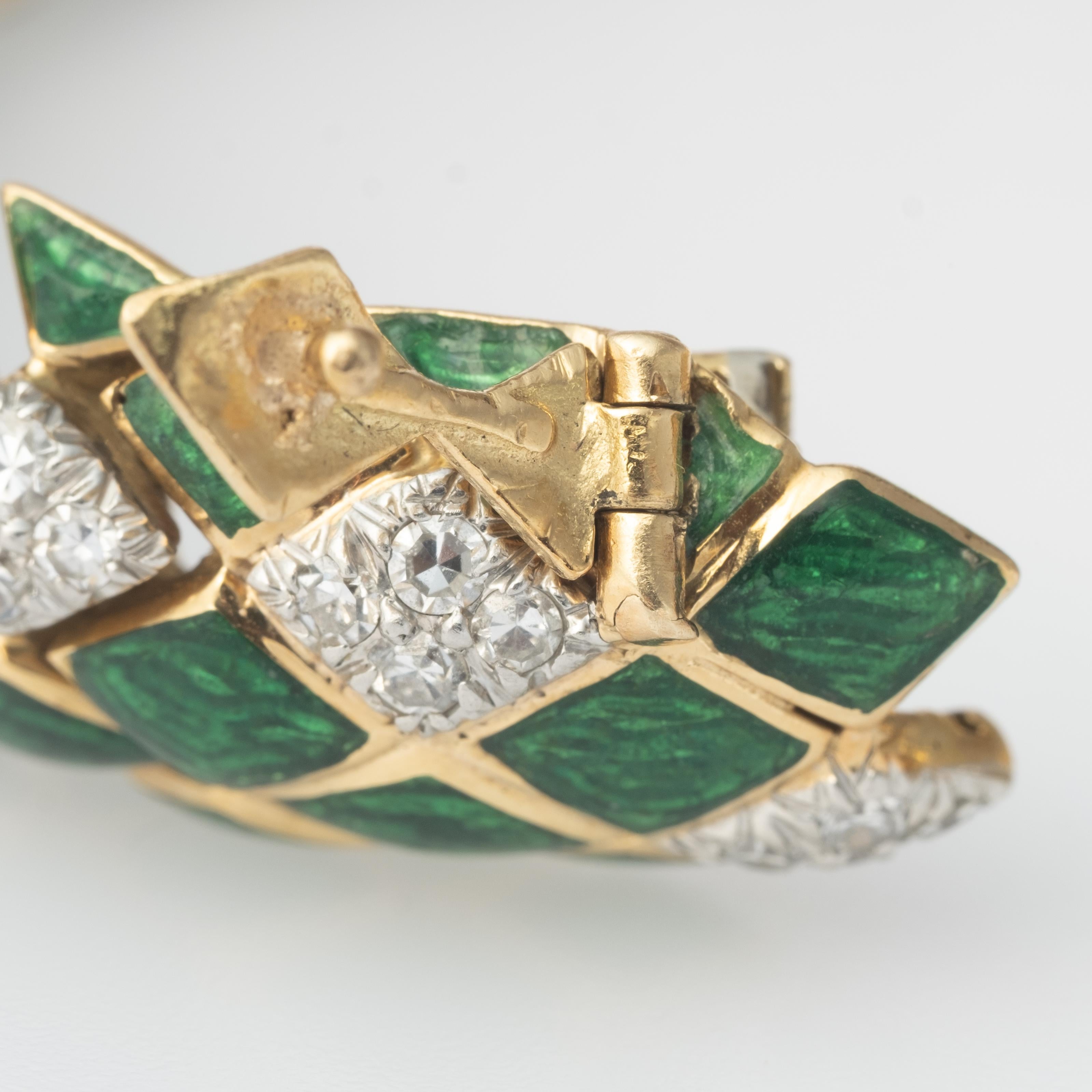 Round Cut Vintage David Webb 18k Gold, Green Enamel and Diamond Bracelet