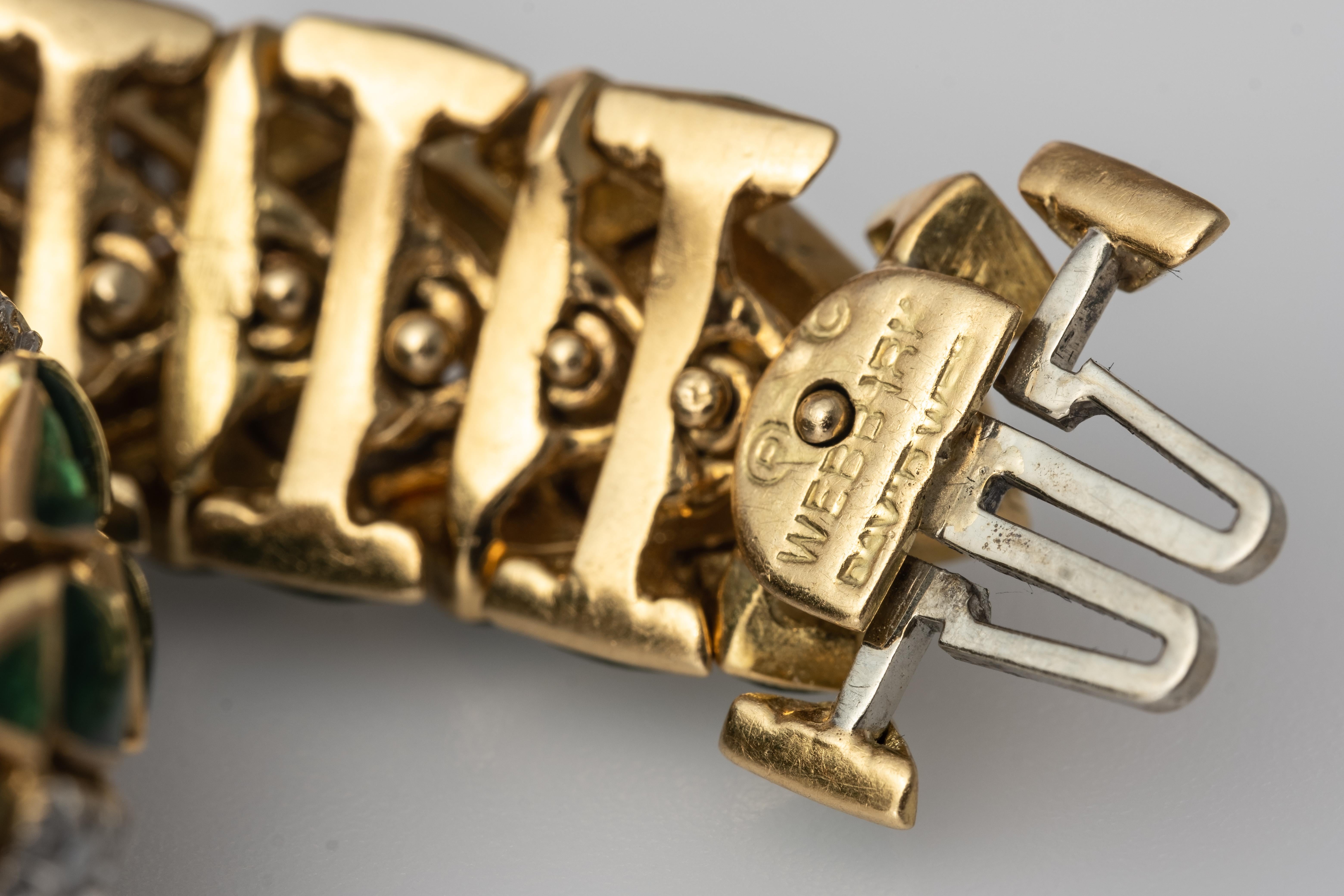 David Webb Vintage-Armband aus 18 Karat Gold, grüner Emaille und Diamanten im Zustand „Gut“ in Kingston, NY